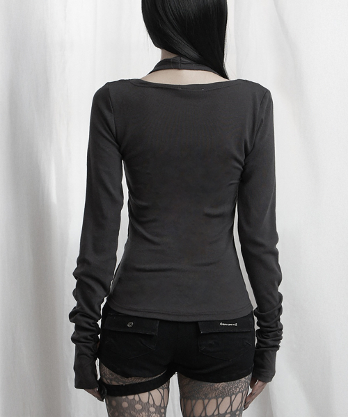 Halter Neck Slim Cardigan (Charcoal)