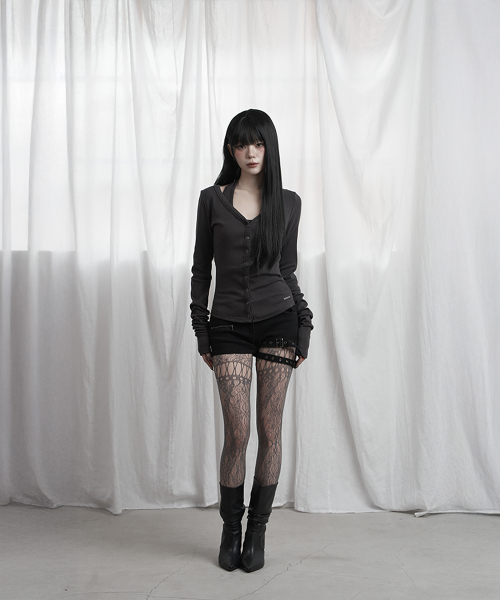 Halter Neck Slim Cardigan (Charcoal)