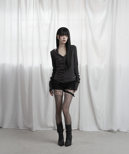 Halter Neck Slim Cardigan (Charcoal)