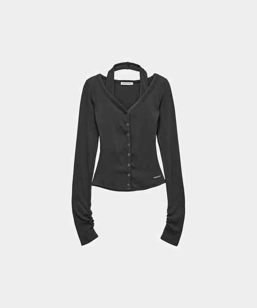 Halter Neck Slim Cardigan (Charcoal)