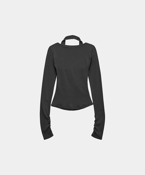 Halter Neck Slim Cardigan (Charcoal)