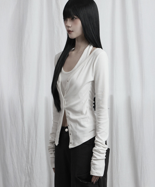 Halter Neck Slim Cardigan (Ivory)