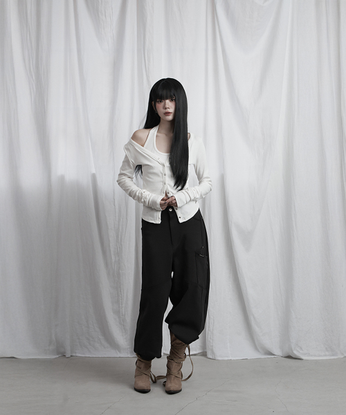 Halter Neck Slim Cardigan (Ivory)