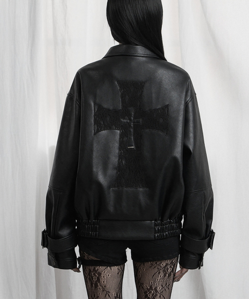 Cross Lace Leather Jumper (Black)