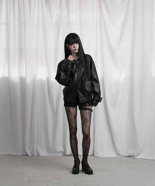 Cross Lace Leather Jumper (Black)