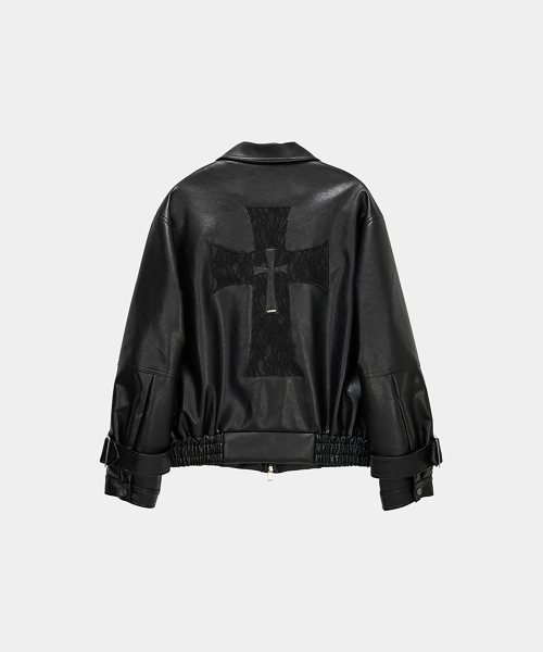 Cross Lace Leather Jumper (Black)