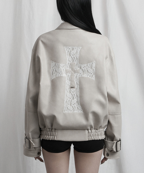 Cross Lace Leather Jumper (Beige)