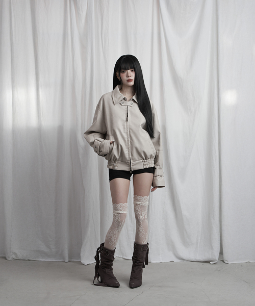 Cross Lace Leather Jumper (Beige)
