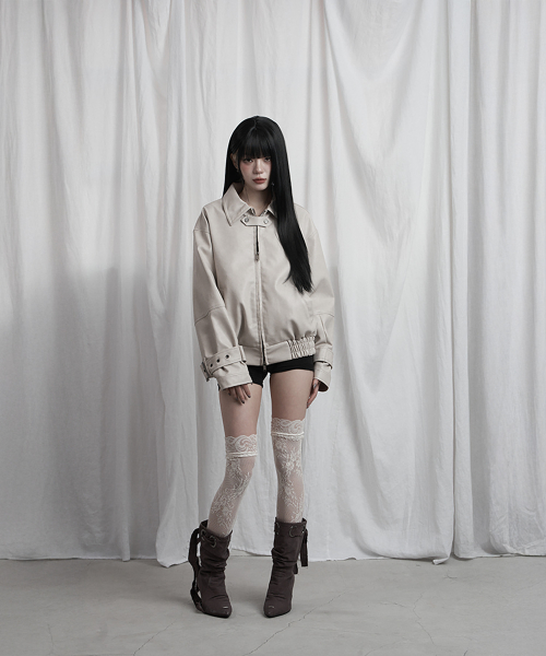 Cross Lace Leather Jumper (Beige)