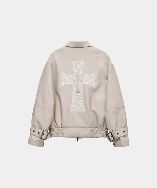 Cross Lace Leather Jumper (Beige)
