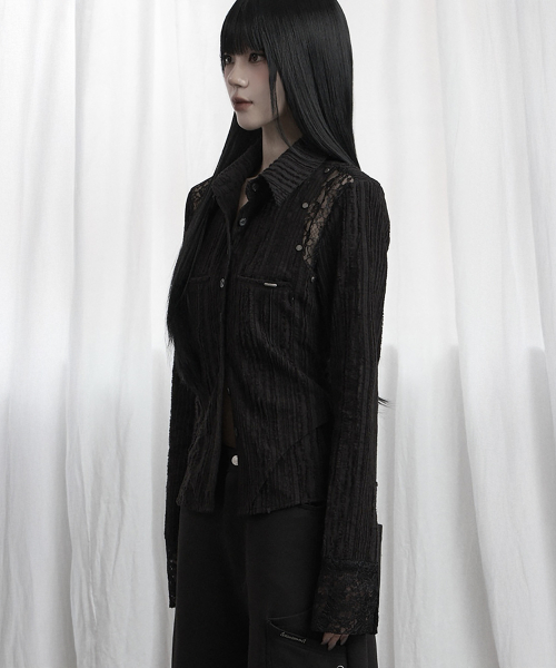 Lace Panel Slim Shirt (black)