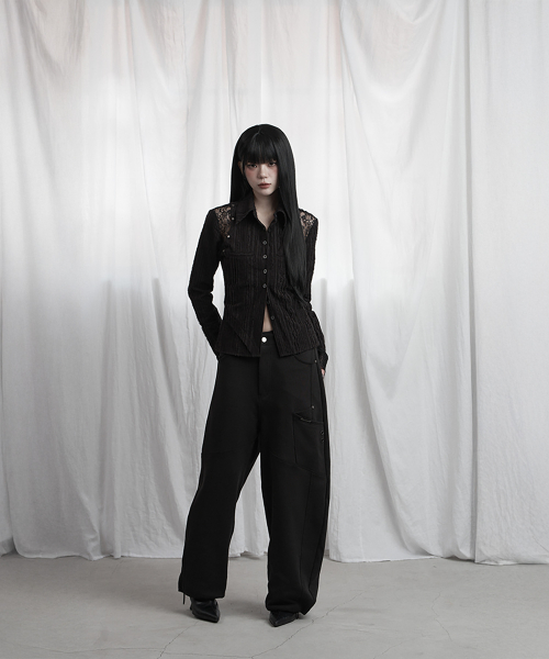 Lace Panel Slim Shirt (black)
