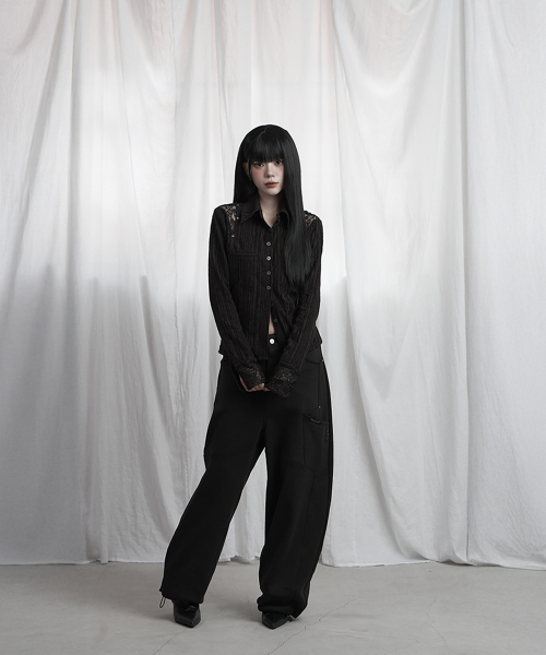 Lace Panel Slim Shirt (black)