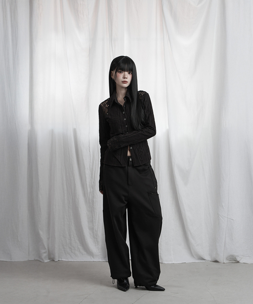 Lace Panel Slim Shirt (black)