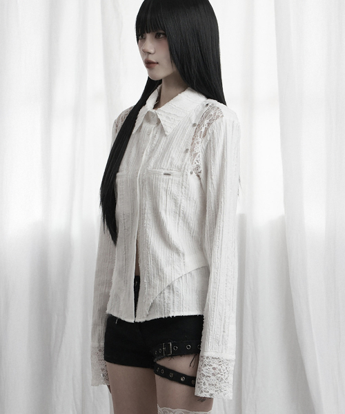 Lace Panel Slim Shirt (White)