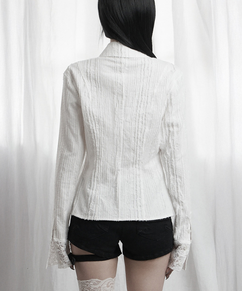 Lace Panel Slim Shirt (White)