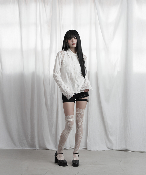 Lace Panel Slim Shirt (White)