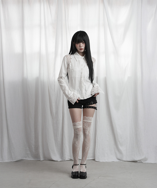 Lace Panel Slim Shirt (White)
