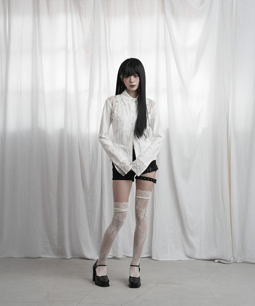 Lace Panel Slim Shirt (White)