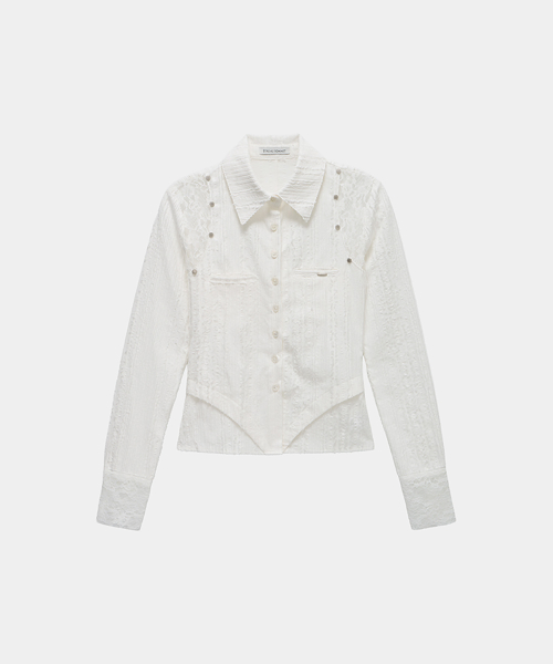 Lace Panel Slim Shirt (White)