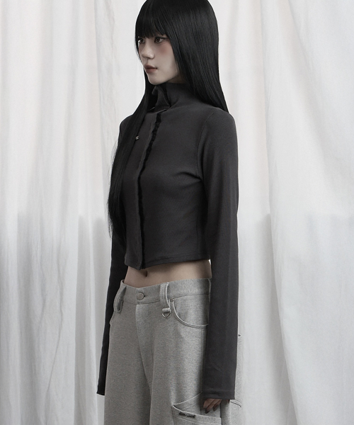 Snap Front Crop Top (Charcoal)