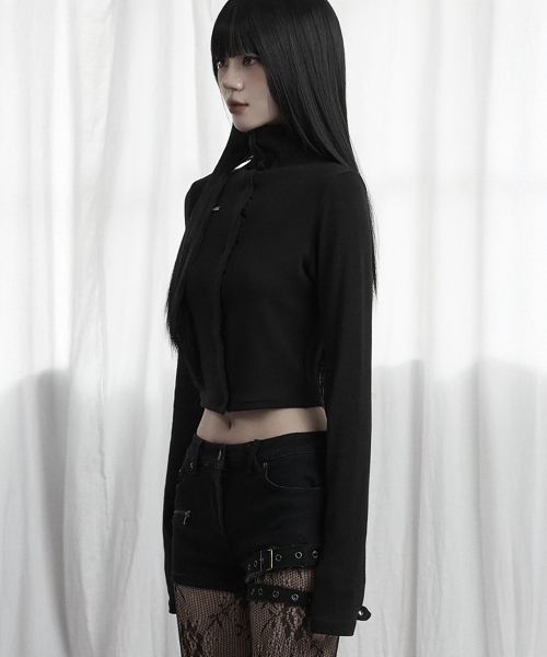 Snap Front Crop Top (Black)