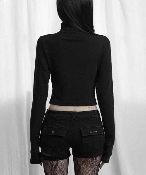 Snap Front Crop Top (Black)