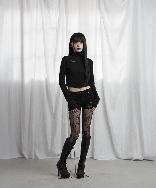 Snap Front Crop Top (Black)