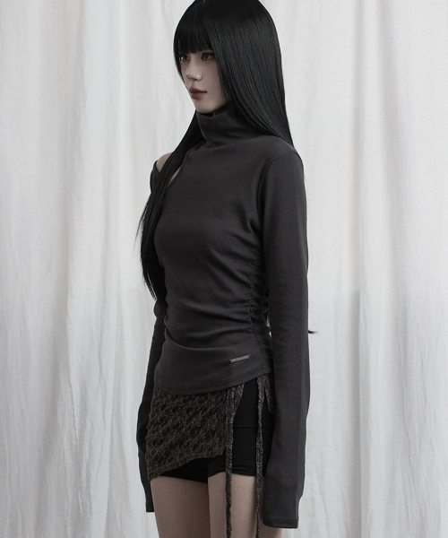 High Neck Shoulder Cut-Out Top (Charcoal)