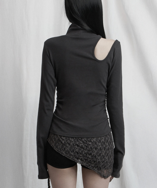 High Neck Shoulder Cut-Out Top (Charcoal)