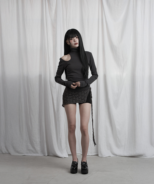 High Neck Shoulder Cut-Out Top (Charcoal)