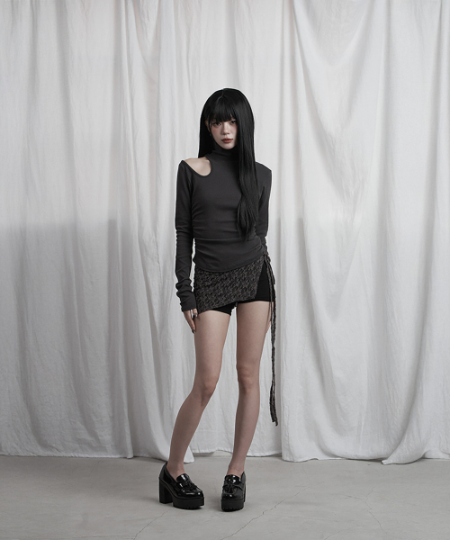 High Neck Shoulder Cut-Out Top (Charcoal)