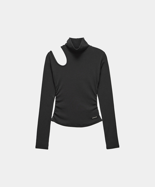 High Neck Shoulder Cut-Out Top (Charcoal)
