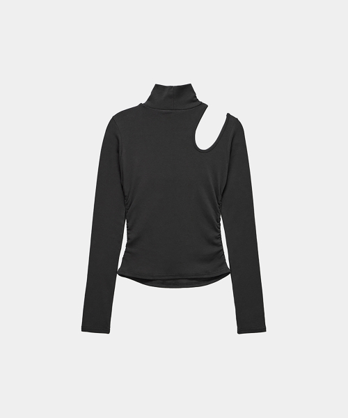 High Neck Shoulder Cut-Out Top (Charcoal)