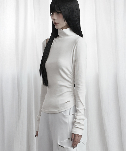 High Neck Shoulder Cut-Out Top (Ivory)