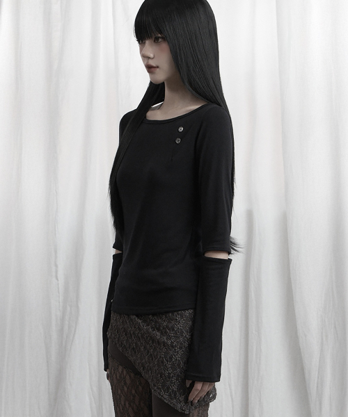Back Lace Slit Sleeve top (Black)