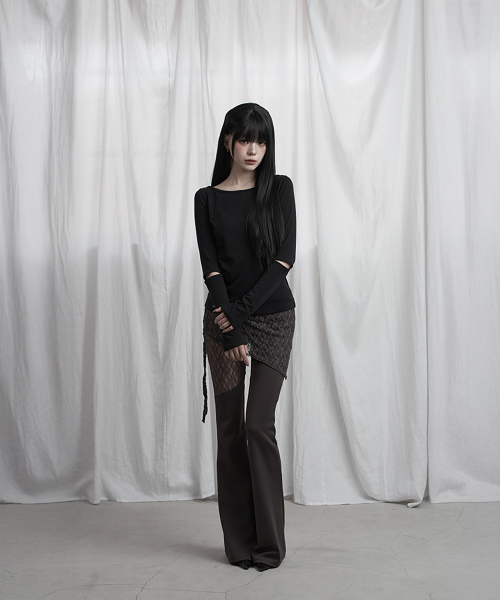 Back Lace Slit Sleeve top (Black)