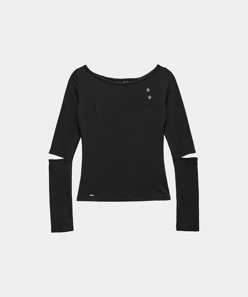 Back Lace Slit Sleeve top (Black)