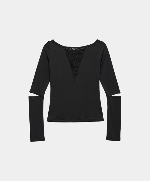 Back Lace Slit Sleeve top (Black)