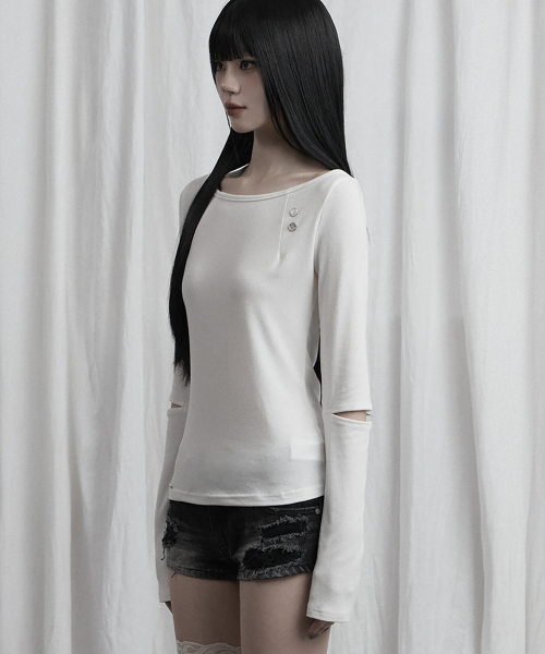 Back Lace Slit Sleeve top (Ivory)