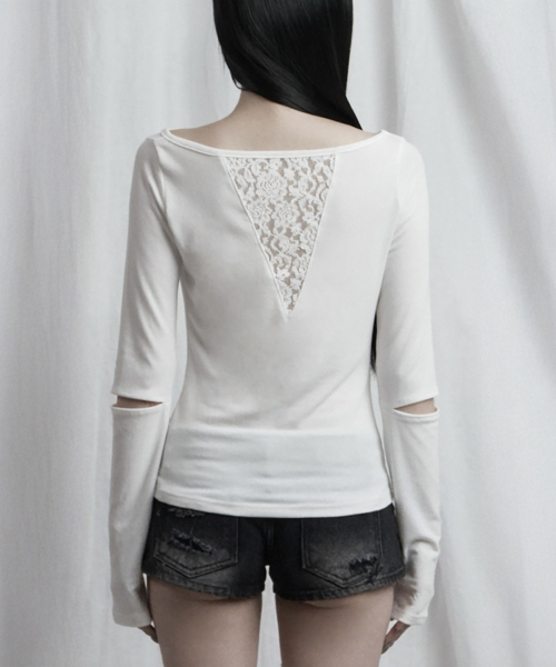 Back Lace Slit Sleeve top (Ivory)