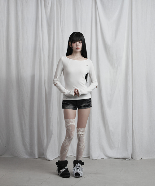 Back Lace Slit Sleeve top (Ivory)