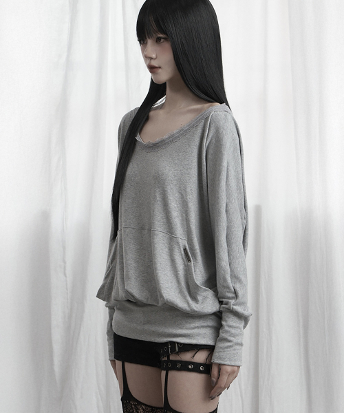 Lace Drape Off-Shoulder Top (Gray)