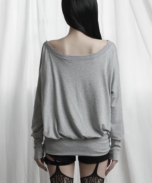 Lace Drape Off-Shoulder Top (Gray)