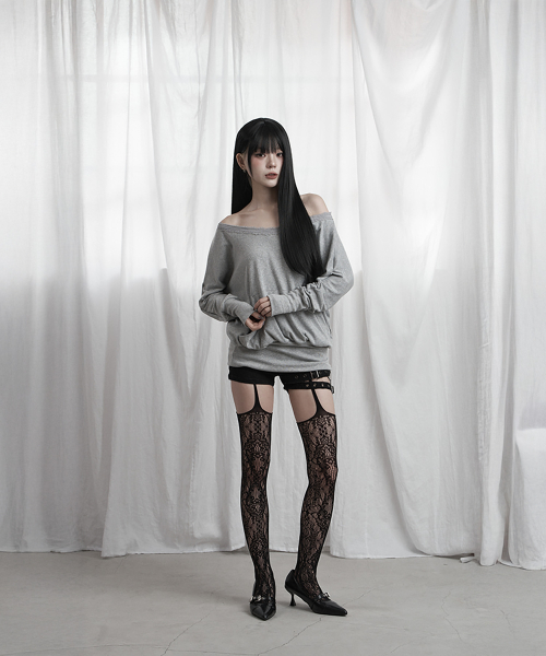 Lace Drape Off-Shoulder Top (Gray)