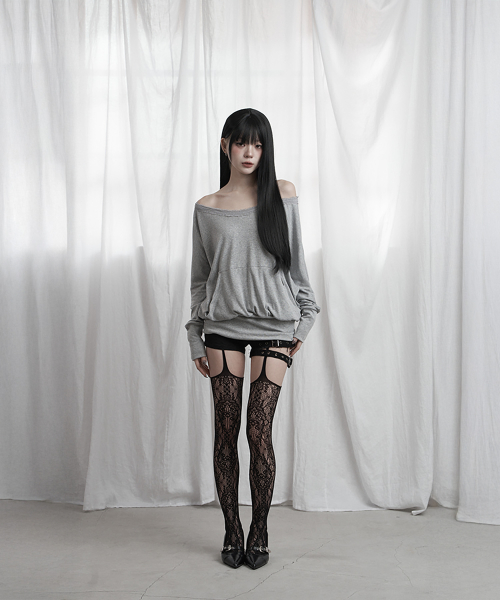 Lace Drape Off-Shoulder Top (Gray)