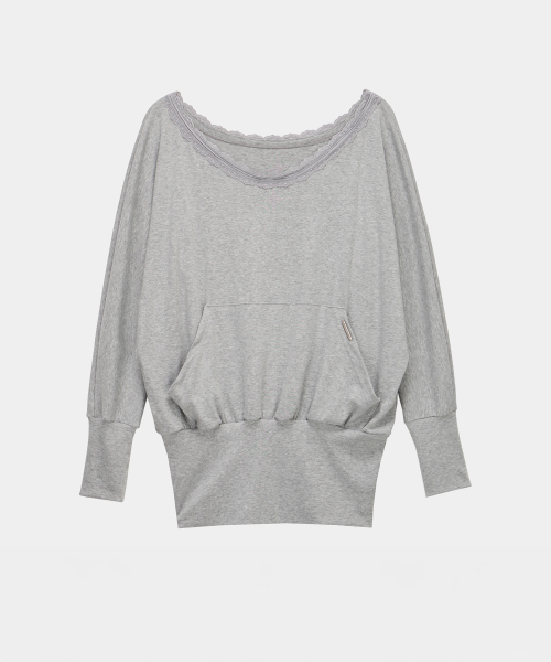 Lace Drape Off-Shoulder Top (Gray)