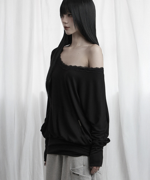 Lace Drape Off-Shoulder Top (Black)
