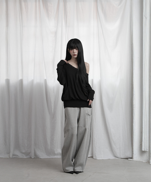 Lace Drape Off-Shoulder Top (Black)