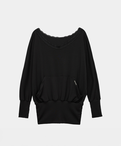 Lace Drape Off-Shoulder Top (Black)